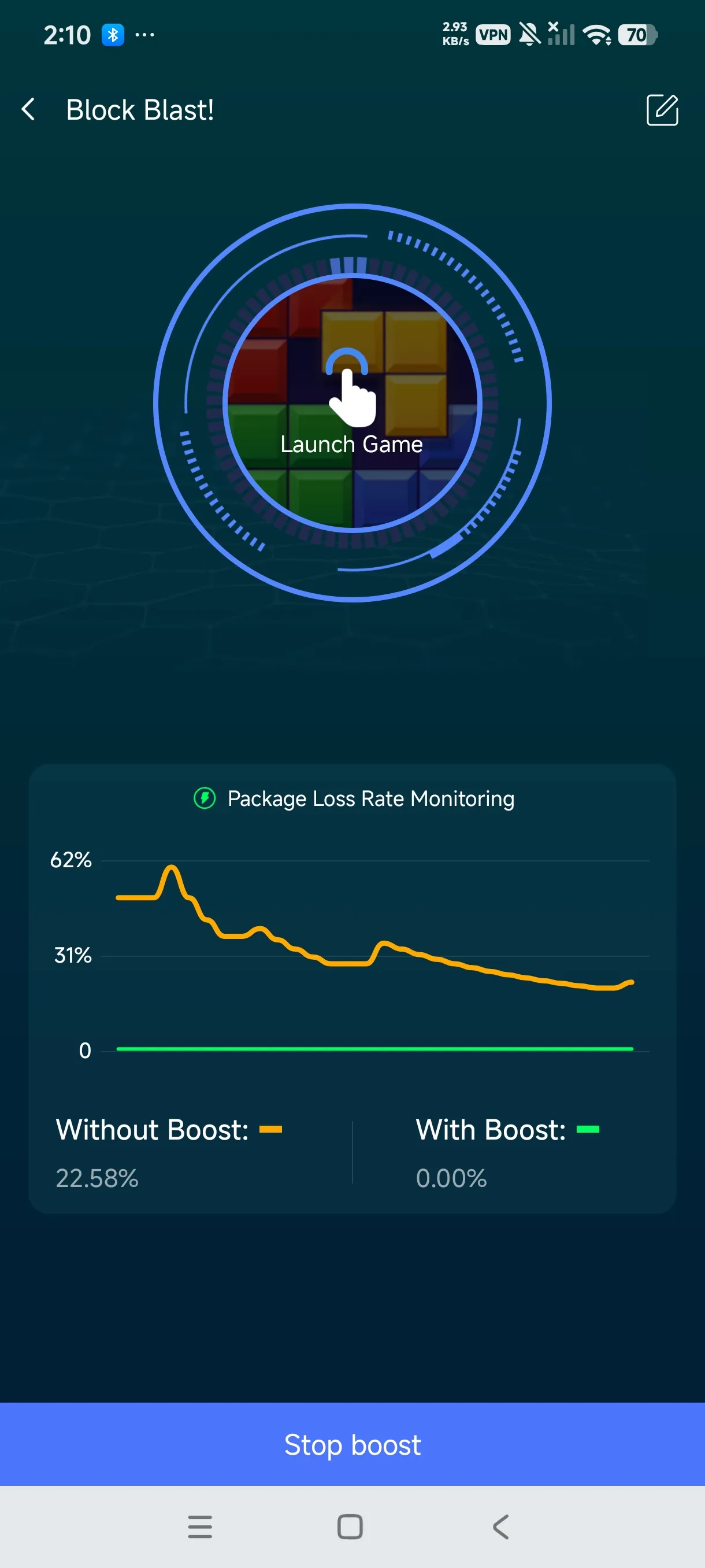 One-click boost button on the right of Block Blast
