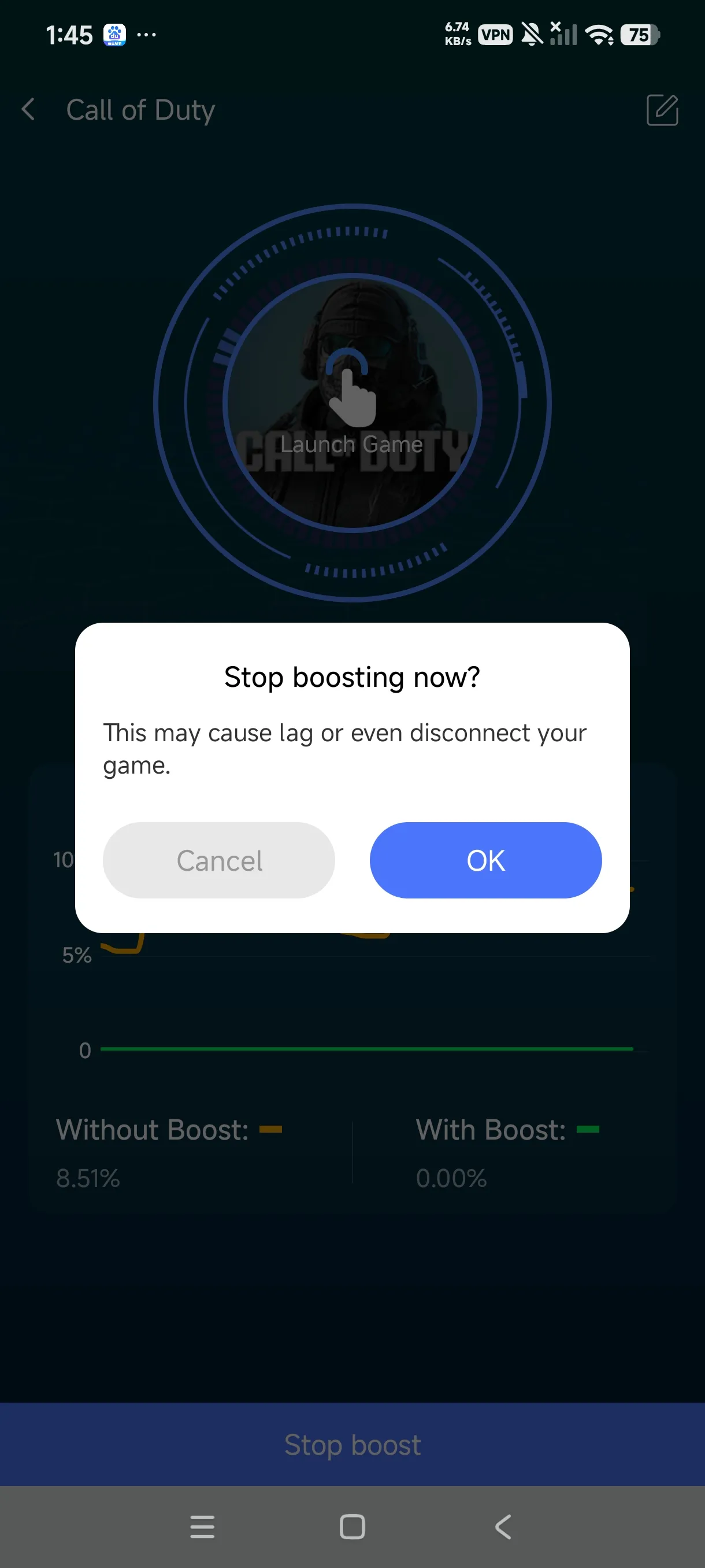 Launch and play, with a Stop Boost button