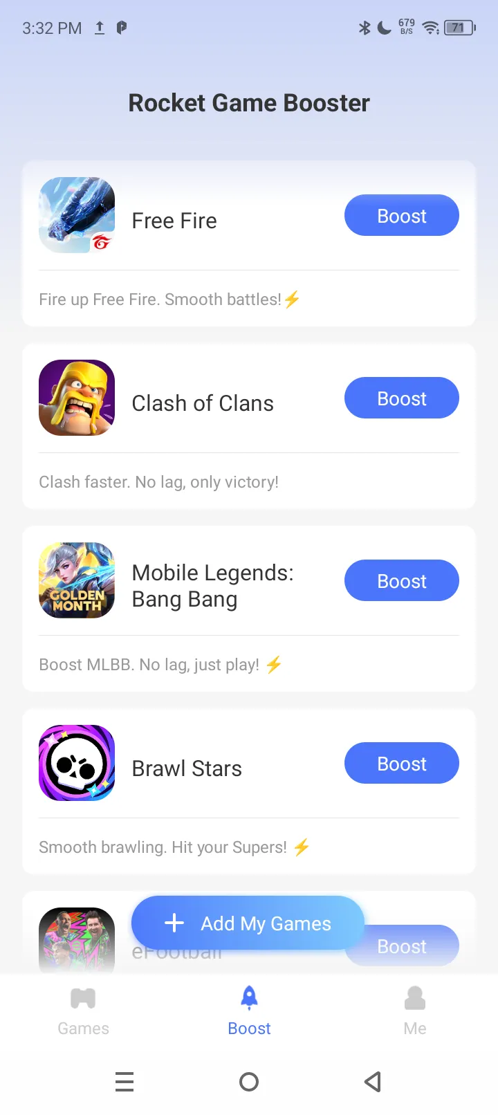 Add FREE FIRE to Rocket via the Add My Games button