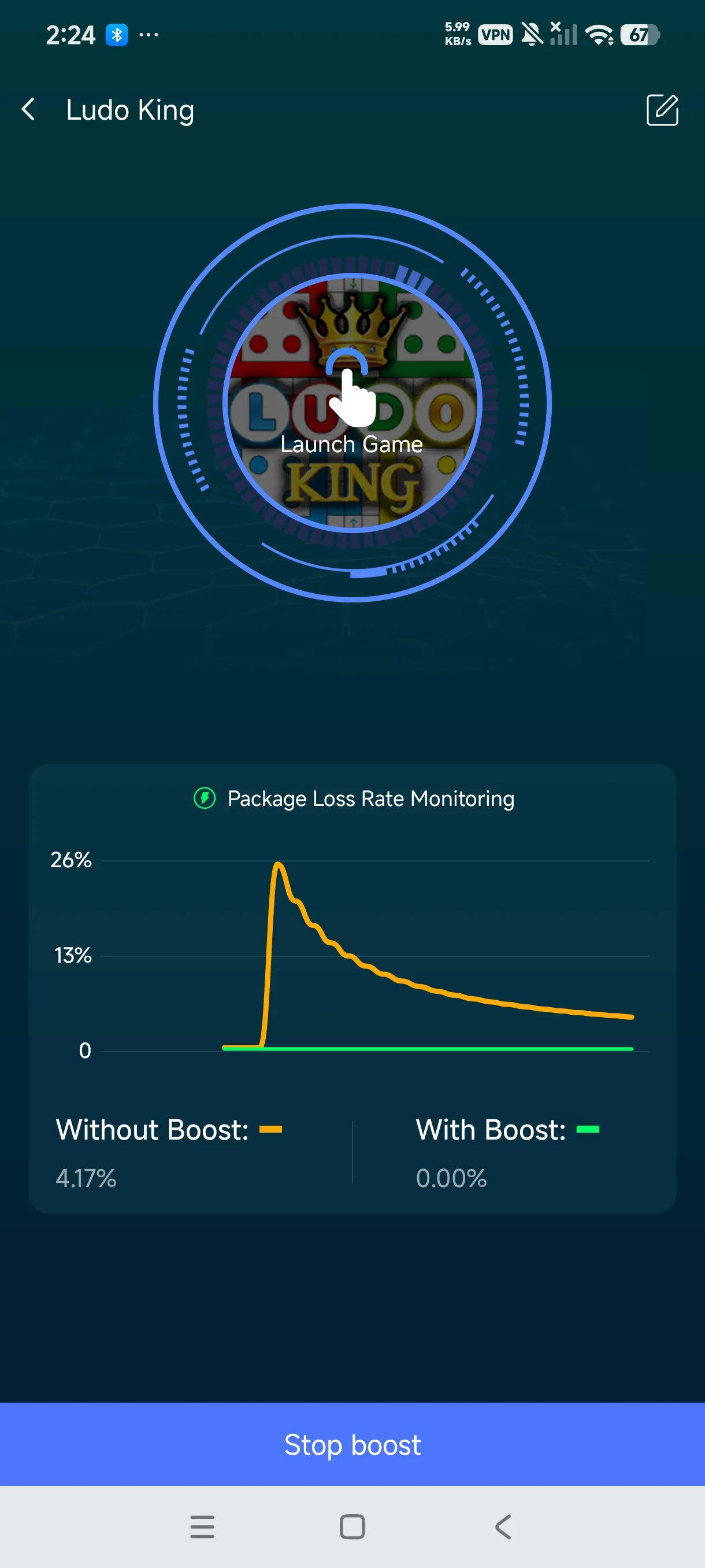 One-click boost button on the right of Ludo King