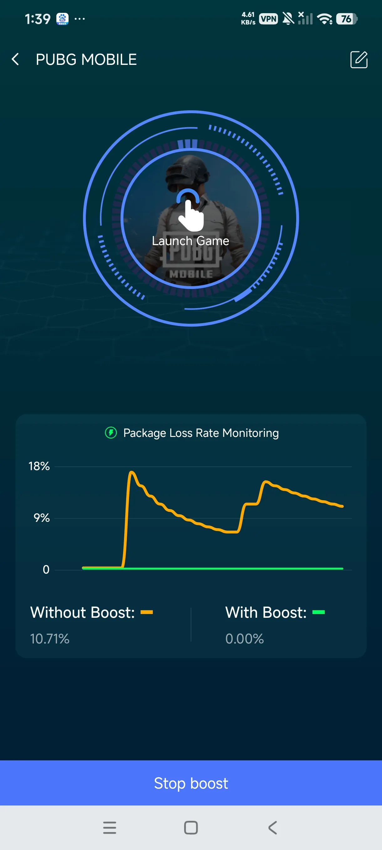 One-click boost button on the right of PUBG MOBILE