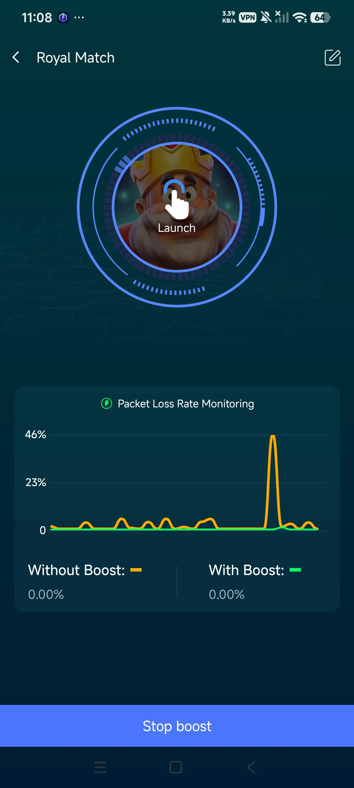 One-click boost button on the right of Royal Match