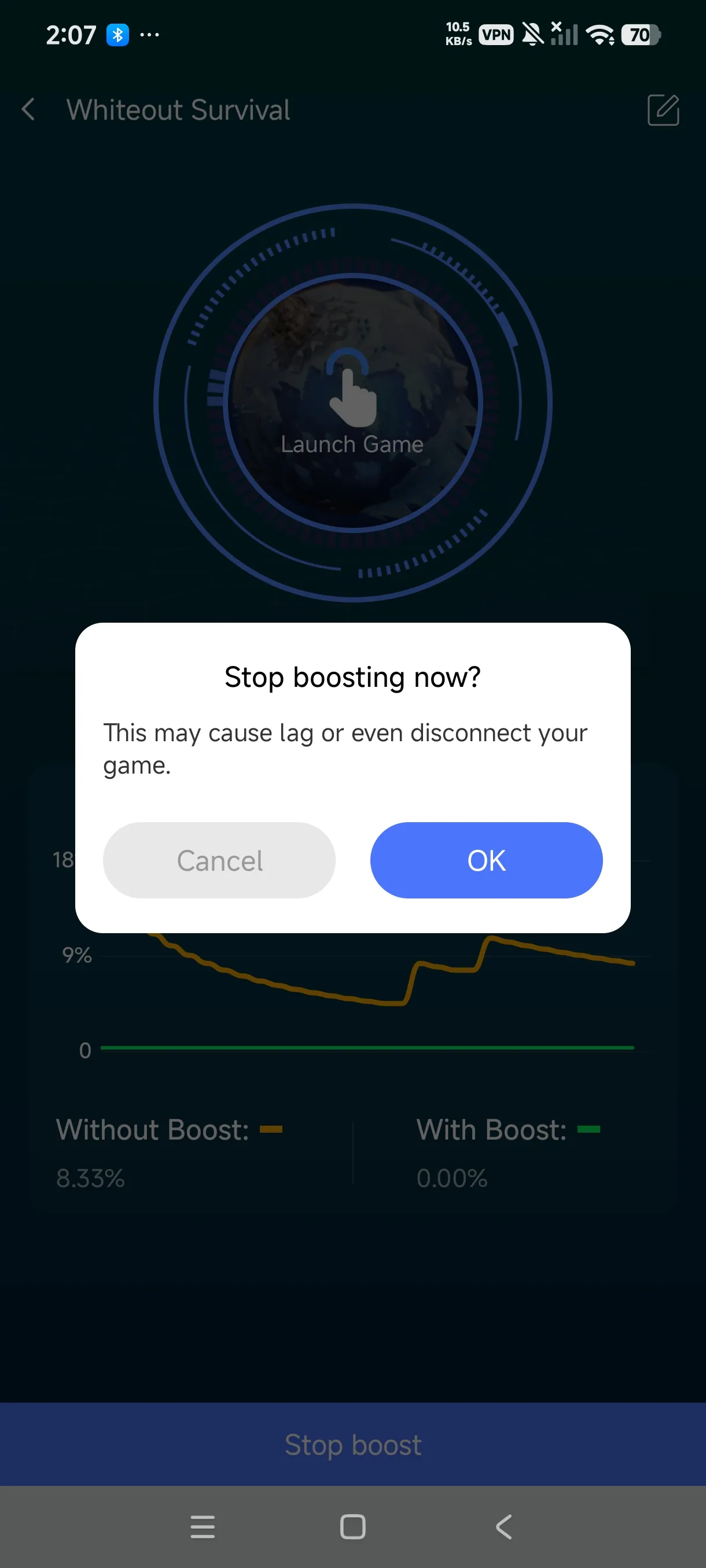 Launch and play, with a Stop Boost button