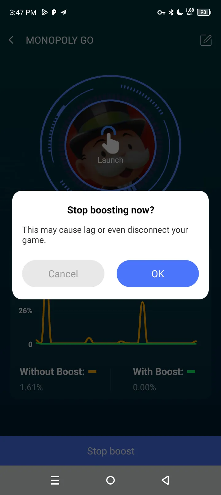 Launch and play, with a Stop Boost button