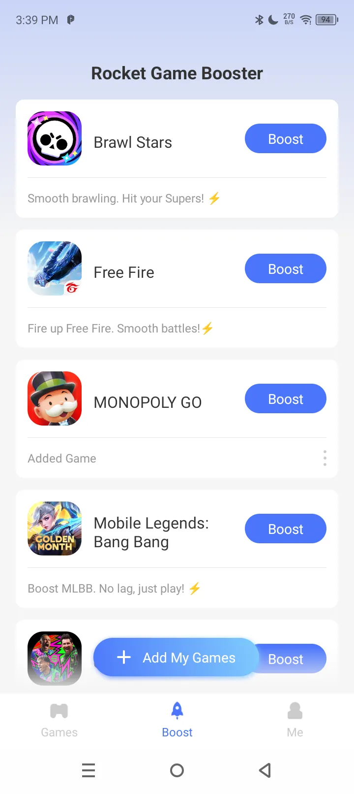 Add MONOPOLY GO to Rocket via the Add My Games button